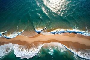 ai gerado a aéreo zangão Visão do mar onda durante verão foto