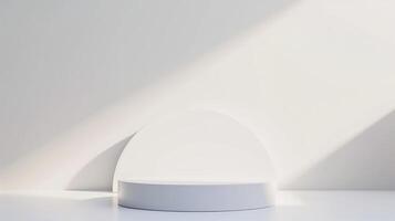 ai gerado esvaziar branco produtos pódio. limpar \ limpo branco interior cena fundo. luz cinzento natural cores. beleza cuidados com a pele, tecnologia produtos exibição pedestal estágio. foto