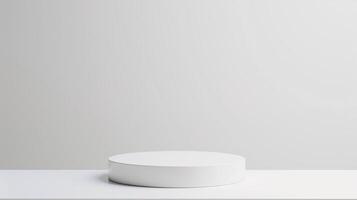 ai gerado esvaziar branco produtos pódio. limpar \ limpo branco interior cena fundo. luz cinzento natural cores. beleza cuidados com a pele, tecnologia produtos exibição pedestal estágio. foto