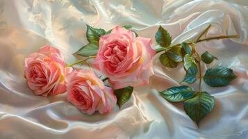 ai gerado Rosa rosas em suave seda foto