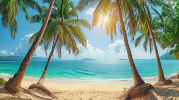 ai gerado panorama do tropical de praia com coco Palma árvores foto