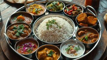 ai gerado indiano prato thali - indiano Comida conjunto foto