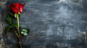 ai gerado vermelho rosa e feliz dia dos namorados dia texto em quadro-negro foto