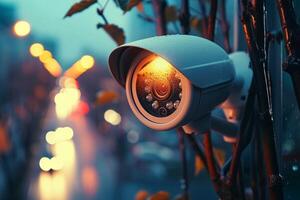 ai gerado segurança vigilância cctv Câmera relógios sobre com suave bokeh iluminação foto