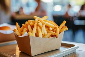 ai gerado francês fritas dentro uma velozes Comida restaurante. velozes Comida. ai gerado. foto