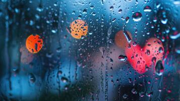 ai gerado outono chuva, a inscrição em a suado vidro amor e coração foto