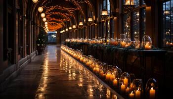 ai gerado catolicismo famoso altar, iluminado de luz de velas, brilha gerado de ai foto