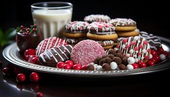 ai gerado gourmet chocolate sobremesa, doce indulgência em uma prato gerado de ai foto