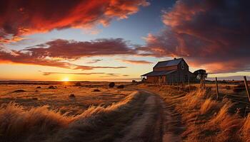 ai gerado pôr do sol sobre uma rural paisagem, natureza beleza gerado de ai foto