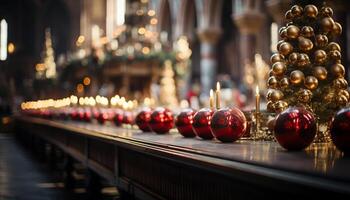 ai gerado Natal decoração, luz de velas, brilhante, tradição, Natal árvore gerado de ai foto