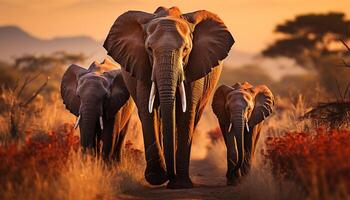 ai gerado elefantes vaguear livremente dentro a africano região selvagem gerado de ai foto