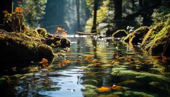 ai gerado tranquilo cena do uma lagoa dentro uma exuberante floresta gerado de ai foto