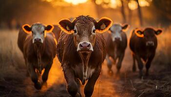 ai gerado fofa vaca em pé dentro Prado, olhando às Câmera gerado de ai foto