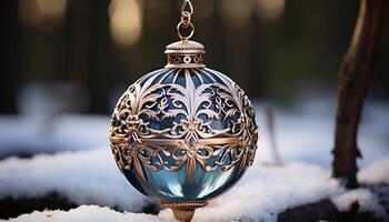 ai gerado floco de neve decoração em inverno árvore, espumante e elegante gerado de ai foto