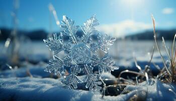 ai gerado inverno floco de neve, azul natureza, congeladas decoração, geada celebração gerado de ai foto