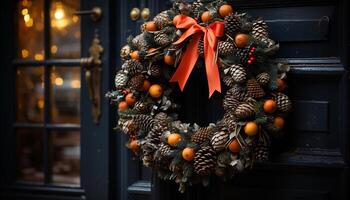 ai gerado Natal decoração em madeira, presente dentro fundo gerado de ai foto