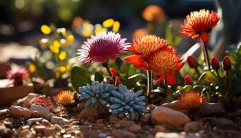 ai gerado vibrante colori flores flor dentro uma Prado gerado de ai foto