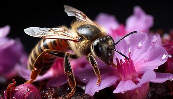 ai gerado ocupado querida abelha polinizando uma lindo amarelo flor gerado de ai foto