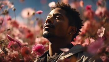 ai gerado sorridente homens desfrutando natureza beleza dentro a ao ar livre gerado de ai foto