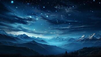 ai gerado majestoso montanha pico dentro Estrela preenchidas noite céu gerado de ai foto