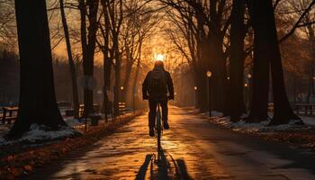 ai gerado 1 pessoa ciclismo ao ar livre, desfrutando saudável estilo de vida gerado de ai foto