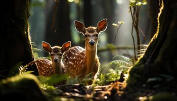 ai gerado fofa veado dentro floresta, olhando às Câmera gerado de ai foto