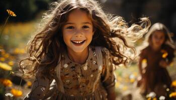 ai gerado sorridente meninas desfrutando brincalhão verão Diversão ao ar livre gerado de ai foto