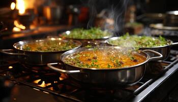 ai gerado fresco legumes cozinhando em uma quente fogão topo gerado de ai foto