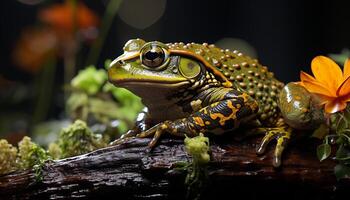 ai gerado uma fofa sapo sentado em uma verde folha gerado de ai foto