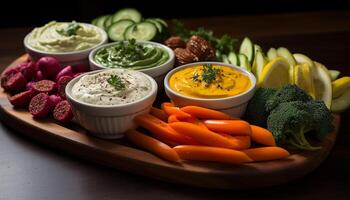 ai gerado frescor e saudável comendo, vegetariano Comida e salada gerado de ai foto