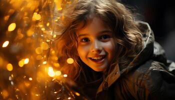 ai gerado sorridente garota, alegre e brincalhão, desfrutando inverno gerado de ai foto