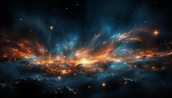 ai gerado brilhando Estrela campo ilumina a Sombrio galáxia gerado de ai foto
