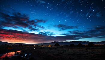 ai gerado silhueta do montanha pico contra a noite céu gerado de ai foto