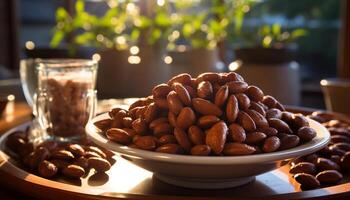 ai gerado frescor em mesa, gourmet sobremesa, lanche, chocolate gerado de ai foto