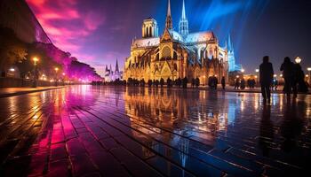 ai gerado famoso basílica iluminado às noite, refletindo espiritualidade gerado de ai foto