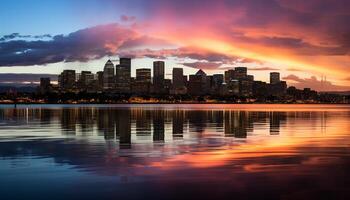 ai gerado vibrante Horizonte reflete dentro tranquilo beira-mar às crepúsculo gerado de ai foto