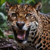 ai gerado onças habitar selvas dentro México, central e sul americano. a jaguar é uma ampla felino espécies nativo para a américas. iit é a terceiro maior grande gato dentro a mundo. foto