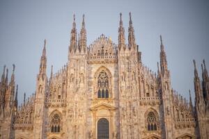 Natal feriado árvore perto a domo dentro milão. praça del duomo. domo quadrado dentro dezembro, noite Visão foto