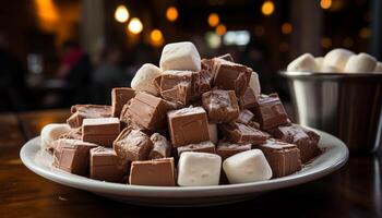 ai gerado uma delicioso pilha do Sombrio chocolate doce de açúcar gerado de ai foto