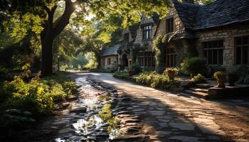 ai gerado tranquilo cena do velho formado chalé dentro rural floresta gerado de ai foto