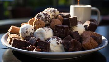 ai gerado indulgente gourmet sobremesa, caseiro Sombrio chocolate Brigadeiro gerado de ai foto