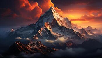 ai gerado majestoso montanha pico, natureza beleza dentro panorâmico Visão gerado de ai foto