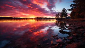 ai gerado tranquilo pôr do sol sobre água, natureza sereno reflexão gerado de ai foto