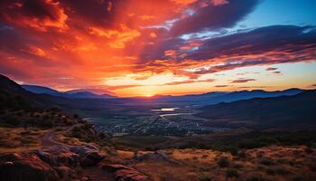 ai gerado majestoso montanha pico às crepúsculo, natureza beleza gerado de ai foto