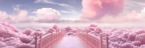 ai gerado ponte para a céus no meio Rosa nuvens foto