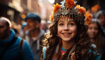 ai gerado sorridente mulheres dentro tradicional festival, felicidade e culturas gerado de ai foto