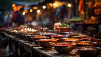 ai gerado indiano cultura tradicional festival, especiaria, comida, multi colori, chama gerado de ai foto