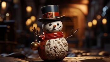 ai gerado inverno celebração boneco de neve decoração traz alegria e animar gerado de ai foto