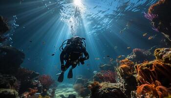 ai gerado mergulho para dentro azul água, explorando embaixo da agua natureza gerado de ai foto