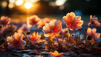 ai gerado vibrante colori flores flor dentro a outono Prado gerado de ai foto